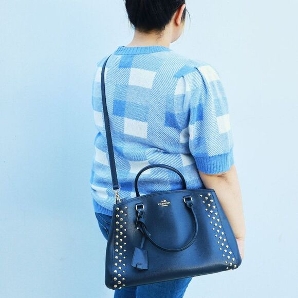 NWT Coach Studded Crossgrain Margo Carryall 35274 Midnight - Picture 1 of 10